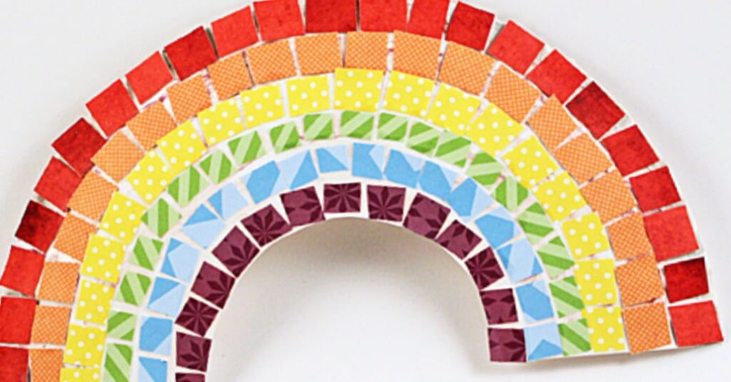 Mosaic paper plate rainbow craft for kids Kids Activities Blog fb